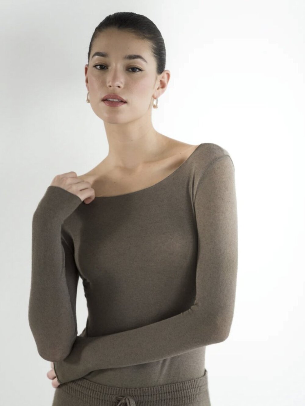 JAKI Mae Featherweight Boatneck Top | Mink | Modal-Cashmere XS